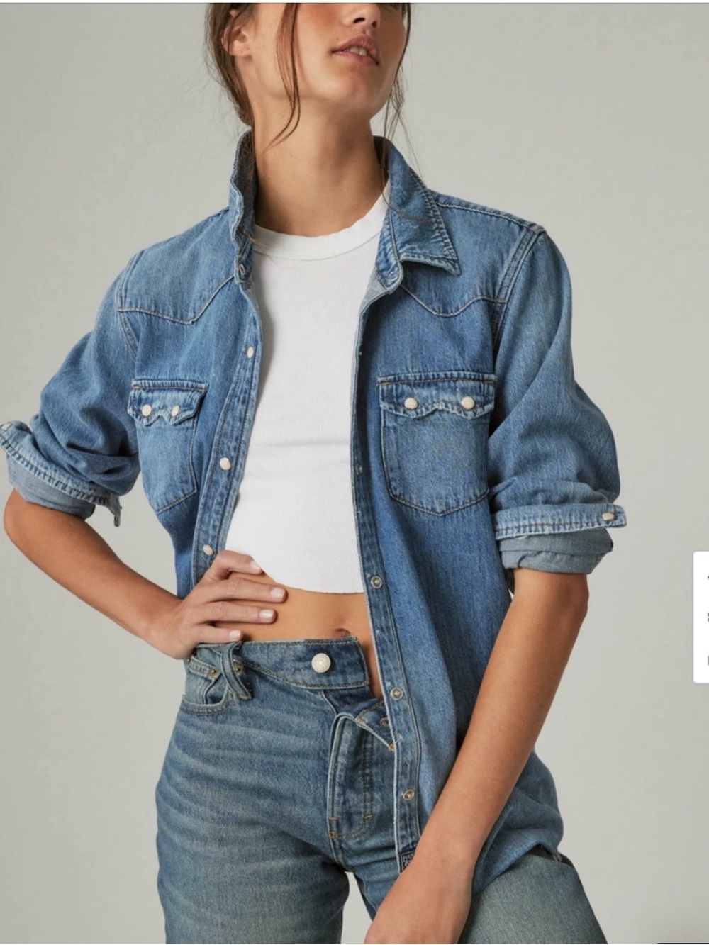 Lucky Brand Classic American Heritage Small Light Blue Denim Shirt Jacket